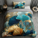 [Golden Blue Duvet] 2/3pcs Nordic Style Ginkgo Leaf Golden Blue Green Plant Duvet Cover Set, 1 Duvet Cover + 1/2 Pillowcases (No Insert), High-Definition Print for All Seasons Home & Dorm Use
