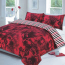 Rose & Stripe Print Reversible Duvet Cover Set – Elegant Floral Stripe Bedding, Soft Polycotton Quilt Cover with Pillowcases, Red