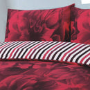 Rose & Stripe Print Reversible Duvet Cover Set – Elegant Floral Stripe Bedding, Soft Polycotton Quilt Cover with Pillowcases, Red