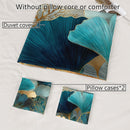 [Golden Blue Duvet] 2/3pcs Nordic Style Ginkgo Leaf Golden Blue Green Plant Duvet Cover Set, 1 Duvet Cover + 1/2 Pillowcases (No Insert), High-Definition Print for All Seasons Home & Dorm Use