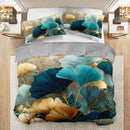 [Golden Blue Duvet] 2/3pcs Nordic Style Ginkgo Leaf Golden Blue Green Plant Duvet Cover Set, 1 Duvet Cover + 1/2 Pillowcases (No Insert), High-Definition Print for All Seasons Home & Dorm Use