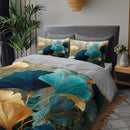 [Golden Blue Duvet] 2/3pcs Nordic Style Ginkgo Leaf Golden Blue Green Plant Duvet Cover Set, 1 Duvet Cover + 1/2 Pillowcases (No Insert), High-Definition Print for All Seasons Home & Dorm Use