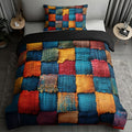 2/3pcs Plaid Color-Block Quilt Set | 1 Duvet Cover + 1/2 Pillowcases, All-Season High-Definition Print, Polyester, Machine Washable