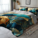 [Golden Blue Duvet] 2/3pcs Nordic Style Ginkgo Leaf Golden Blue Green Plant Duvet Cover Set, 1 Duvet Cover + 1/2 Pillowcases (No Insert), High-Definition Print for All Seasons Home & Dorm Use