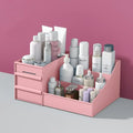 Makeup organizer box with plastic drawer