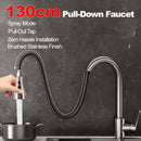 Stainless steel extendable kitchen faucet.