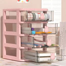 Stackable transparent drawer organizer with 2 to 5 layers.