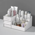 Makeup organizer box with plastic drawer