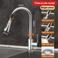 Stainless steel extendable kitchen faucet.