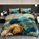 [Golden Blue Duvet] 2/3pcs Nordic Style Ginkgo Leaf Golden Blue Green Plant Duvet Cover Set, 1 Duvet Cover + 1/2 Pillowcases (No Insert), High-Definition Print for All Seasons Home & Dorm Use