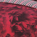 Rose & Stripe Print Reversible Duvet Cover Set – Elegant Floral Stripe Bedding, Soft Polycotton Quilt Cover with Pillowcases, Red