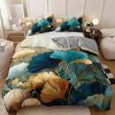 [Golden Blue Duvet] 2/3pcs Nordic Style Ginkgo Leaf Golden Blue Green Plant Duvet Cover Set, 1 Duvet Cover + 1/2 Pillowcases (No Insert), High-Definition Print for All Seasons Home & Dorm Use