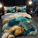 [Golden Blue Duvet] 2/3pcs Nordic Style Ginkgo Leaf Golden Blue Green Plant Duvet Cover Set, 1 Duvet Cover + 1/2 Pillowcases (No Insert), High-Definition Print for All Seasons Home & Dorm Use