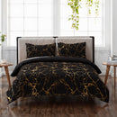 Black Marble Pattern Golden Printed Duvet Cover and Pillowcase Bedding Set, with A Light Luxury High-end Creative Design Three-piece Bedding Set, Soft and Comfortable Bedding Suitable for All Seasons